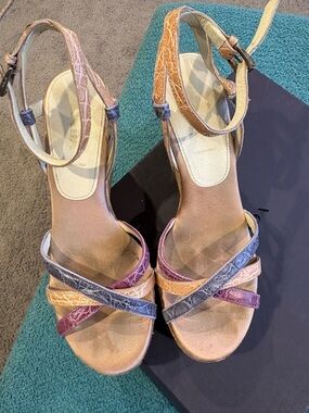 Prada Multicolor Leather Strappy Wedge Sandals